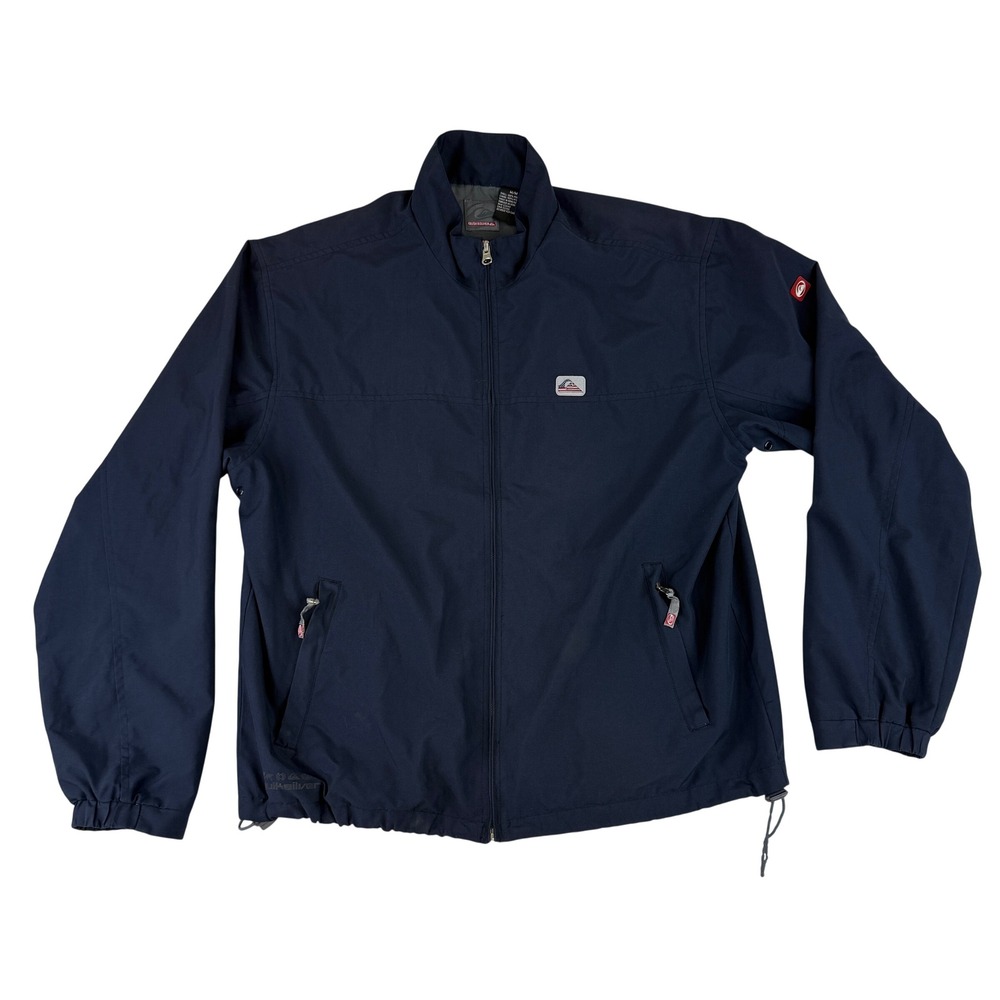 Quiksilver Windbreaker Jacket Mens Medium Navy Blue Full Zip Logo Patch